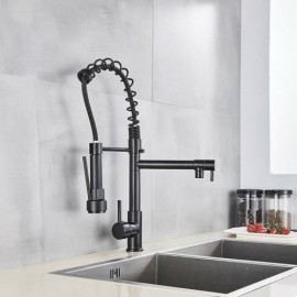 Black Stainless Steel Kitchen Spring Faucet 2 Water Outlets