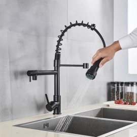 Black Stainless Steel Kitchen Spring Faucet 2 Water Outlets