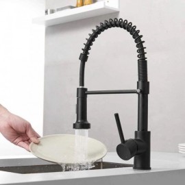 Black Copper Kitchen Spring Faucet Abs Spout