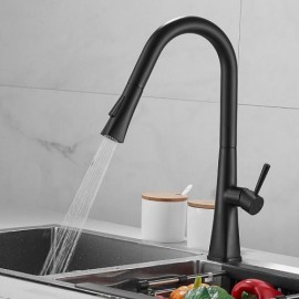 Modern Black Copper Kitchen Faucet With Pull-Out Spout Total Height 40Cm