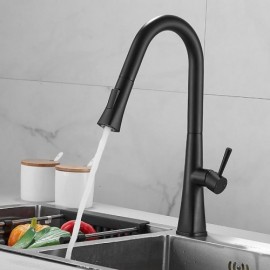 Modern Black Copper Kitchen Faucet With Pull-Out Spout Total Height 40Cm