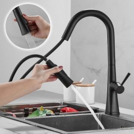 Modern Black Copper Kitchen Faucet With Pull-Out Spout Total Height 40Cm
