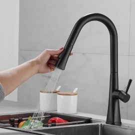 Modern Black Copper Kitchen Faucet With Pull-Out Spout Total Height 40Cm