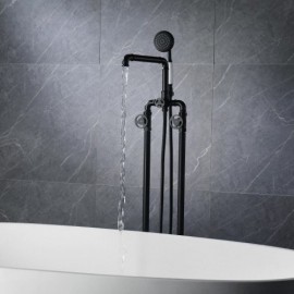 Black Copper Floor Standing Shower Faucet For Bathroom