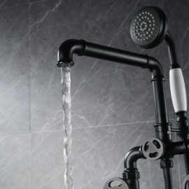 Black Copper Floor Standing Shower Faucet For Bathroom