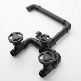 Black Copper Floor Standing Shower Faucet For Bathroom