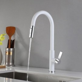 Black/Chrome/White Kitchen Faucet With Retractable Nozzle