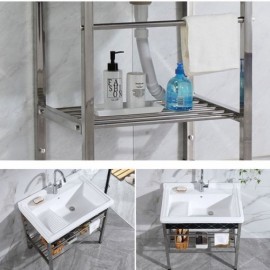 White Mobile Ceramic Sink 304 Stainless Steel Holder