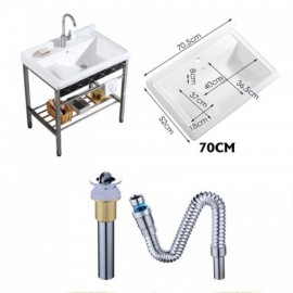White Mobile Ceramic Basin With Drain Pipe Support In 304 Stainless Steel