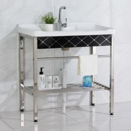 White Mobile Ceramic Basin With Drain Pipe Support In 304 Stainless Steel