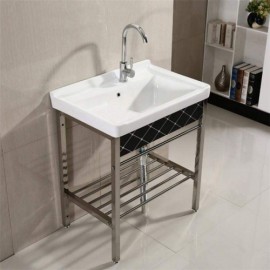 White Ceramic Basin With 304 Stainless Steel Support Mobile Washbasin
