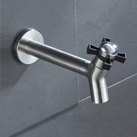 Black/Brushed Nickel Wall-Mounted Cold Water Faucet In Stainless Steel For Laundry L16Cm