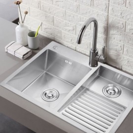 Silver Stainless Steel Double Bowl Kitchen Sink With Soap Dispenser Drain Without/With Faucet