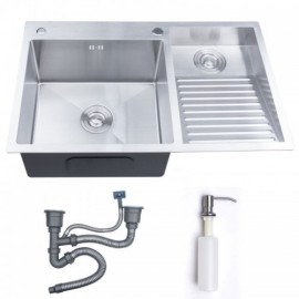 Silver Stainless Steel Double Bowl Kitchen Sink With Soap Dispenser Drain Without/With Faucet