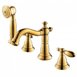Gold Bathtub Faucet With Copper Body Two Handles For Bathroom