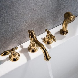 Gold Bathtub Faucet With Copper Body Two Handles For Bathroom