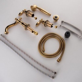 Gold Bathtub Faucet With Copper Body Two Handles For Bathroom