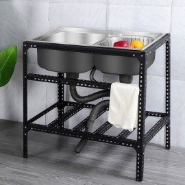 Outdoor Mobile Sink Double Bowl In 304 Stainless Steel For Garden Balcony