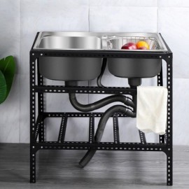 Outdoor Mobile Sink Double Bowl In 304 Stainless Steel For Garden Balcony