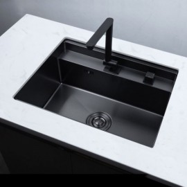 Black/Silver Undermount Kitchen Sink 304 Stainless Steel Single Bowl With Faucet