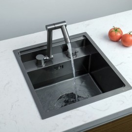 Black/Silver 304 Stainless Steel Undermount Sink With Drain Faucet For Kitchen