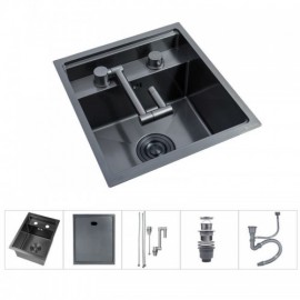 Black/Silver 304 Stainless Steel Undermount Sink With Drain Faucet For Kitchen