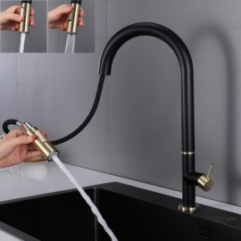 Black Gold Copper Pull Out Kitchen Faucet Single Handle