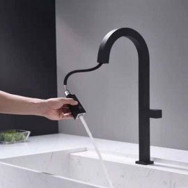 Classic Black Copper Kitchen Faucet With Pull-Out Nozzle Total Height 50Cm