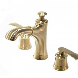 Brushed Gold Basin Mixer 3-Hole Removable Nozzle 2 Handles For Bathroom