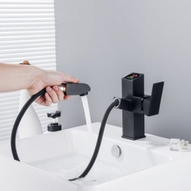 Black Basin Mixer With Led Screen For Bathroom Removable Nozzle