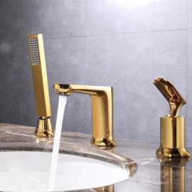 Copper Basin Faucet With Hand Shower For Bathroom Gold/Chrome