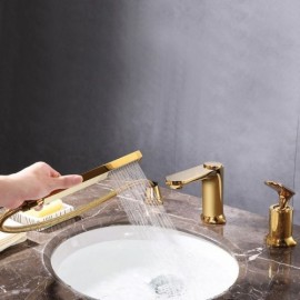 Copper Basin Faucet With Hand Shower For Bathroom Gold/Chrome