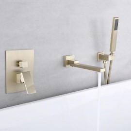 Brushed Gold Recessed Bathtub Faucet 90° Rotating Spout For Bathroom