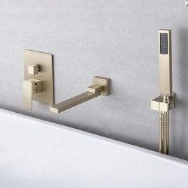 Brushed Gold Recessed Bathtub Faucet 90° Rotating Spout For Bathroom