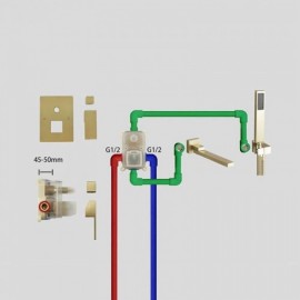 Brushed Gold Recessed Bathtub Faucet 90° Rotating Spout For Bathroom