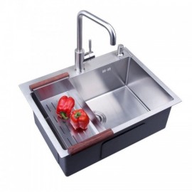 Single Sink In 304 Stainless Steel With Steel Drain Soap Dispenser Optional Faucet