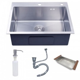 Single Sink In 304 Stainless Steel With Steel Drain Soap Dispenser Optional Faucet