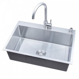 Handmade 304 Stainless Steel Single Sink With Steel Drain Soap Dispenser For Kitchen