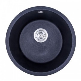 Black Round Kitchen Sink Single Washbasin D46Cm With Silver Steel Drain