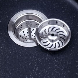 Black Round Kitchen Sink Single Washbasin D46Cm With Silver Steel Drain