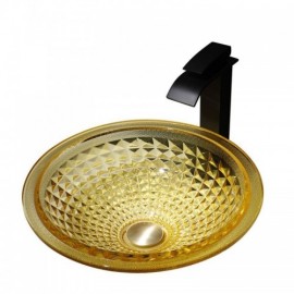 Modern Yellow Round Countertop Sink In Glass For Bathroom