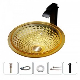 Modern Yellow Round Countertop Sink In Glass For Bathroom