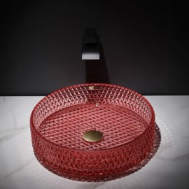 Red Countertop Basin In Round Glass For Bedroom Hotel Bathroom