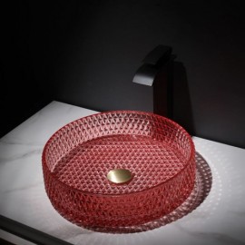 Red Countertop Basin In Round Glass For Bedroom Hotel Bathroom