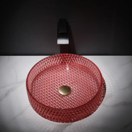 Red Countertop Basin In Round Glass For Bedroom Hotel Bathroom