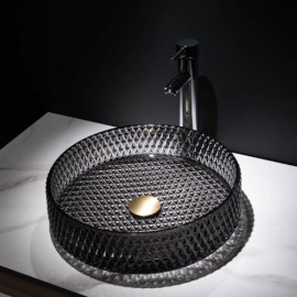 Classic Black Round Glass Sink For Bathroom Faucet Optional