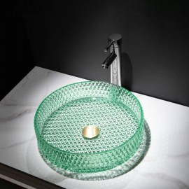 Round Glass Sink With Brass Drainer For Bathroom Toilet