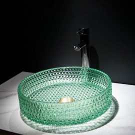Round Glass Sink With Brass Drainer For Bathroom Toilet