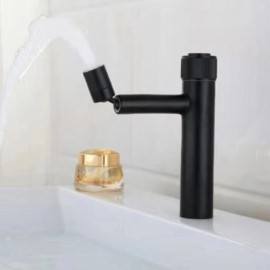 Black Copper Basin Mixer With Push Button For Bathroom