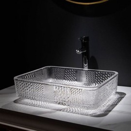 Square Countertop Sink In Transparent Glass For Bathroom